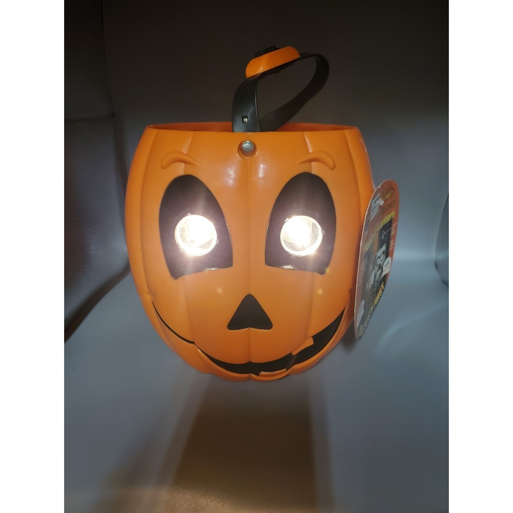 Monicore '98 Jack-O-Lantern Pumpkin Trick Treat Bucket W/Light Up Eyes~Works